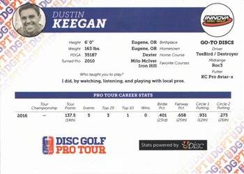 2016 Disc Golf Pro Tour #NNO Dustin Keegan Back